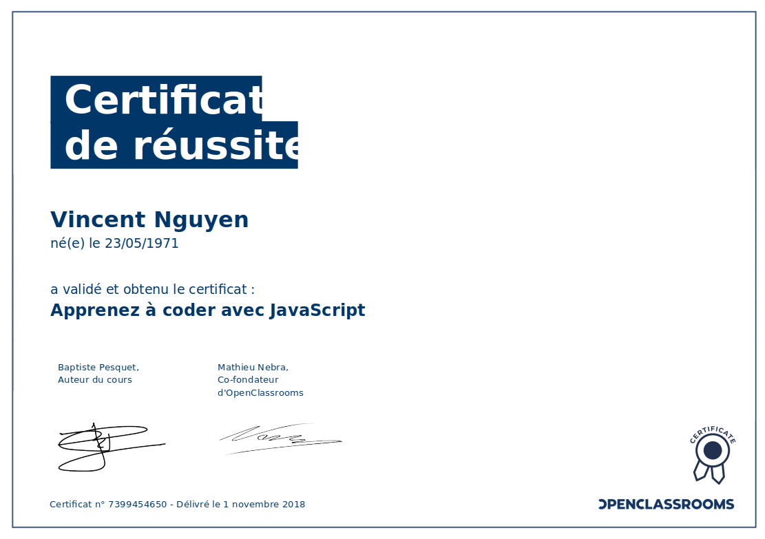certif JavaScript Vincent Nguyen