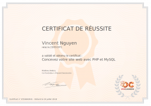 certificat PHP et MySQL de Vincent Nguyen